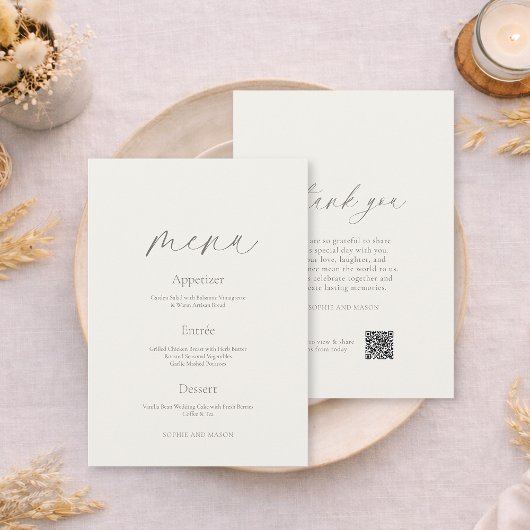 Double-Sided Wedding Menu & Thank You Card Einladung