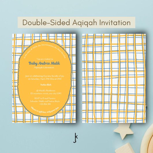 Double-Sided White Yellow Bright Plaid Hand-Drawn Einladung