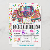 Double Sisters Bdays Celebration Roller Skating  Einladung (Vorne/Hinten)