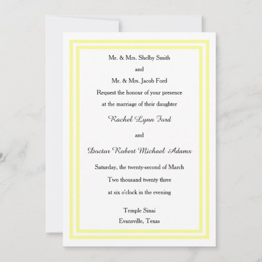Double Soft Yellow Trim - 12x18Wedding Einladung (Vorderseite)