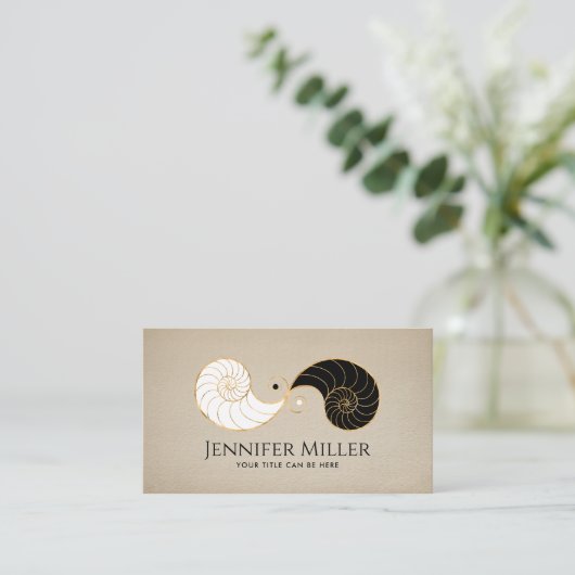 Double Spiral Nautilus Muschel Gold Kontur Visitenkarte (Stehend Vorderseite)