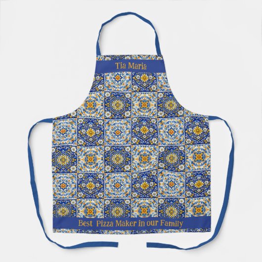 Double‑Text Azulejo Kitchen Apron  Schürze (Vorderseite)