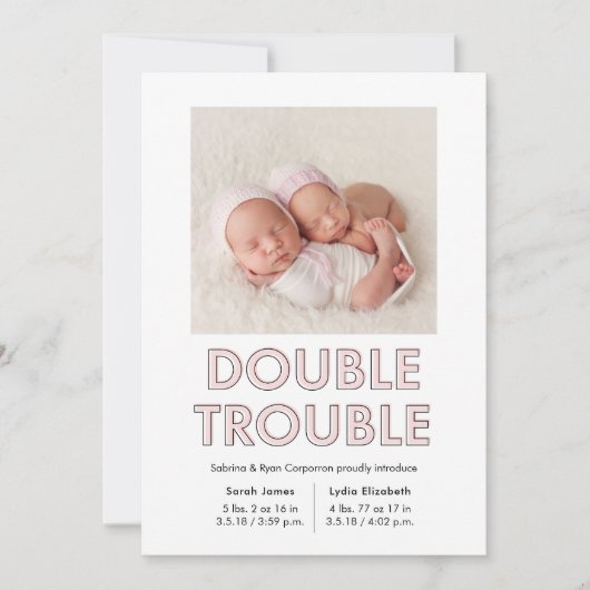 Double Trouble Twins Baby Ankündigung (Vorderseite)