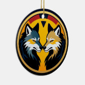 Double Wolf Emblem Logo With Golden Circle Keramik Ornament (Rechts)