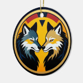 Double Wolf Emblem Logo With Golden Circle Keramik Ornament (Links)