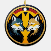 Double Wolf Emblem Logo With Golden Circle Keramik Ornament (Hinten)