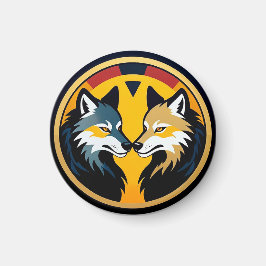 Double Wolf Emblem Logo With Golden Circle Magnet