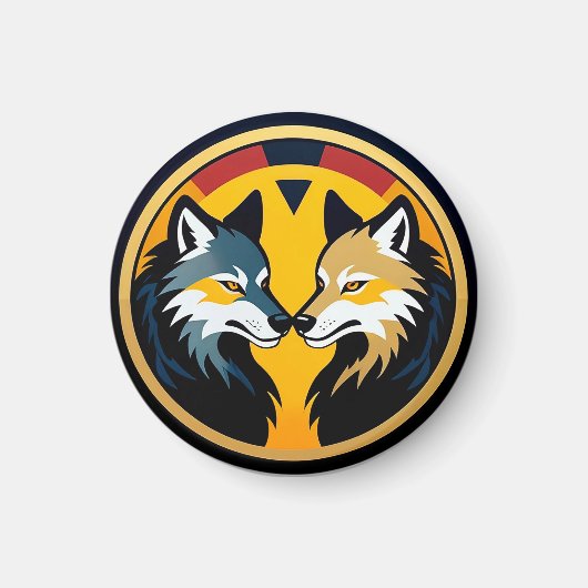 Double Wolf Emblem Logo With Golden Circle Magnet (Vorne)