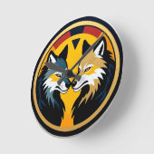 Double Wolf Emblem Logo With Golden Circle Runde Wanduhr (Winkel)