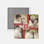 Double Xi Chinese Wedding 4 Foto Save the Date Magnet (Vorderseite/Rückseite)