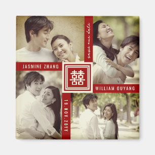 Double Xi Chinese Wedding 4 Foto Save the Date Magnet