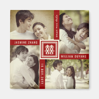 Double Xi Chinese Wedding 4 Foto Save the Date Magnet