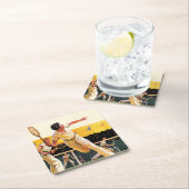 Doubles Tennis Match Rechteckiger Pappuntersetzer (Vor Ort)