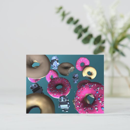 Doughnut and Toy Robot 03 Postcard Postkarte (Stehend Vorderseite)