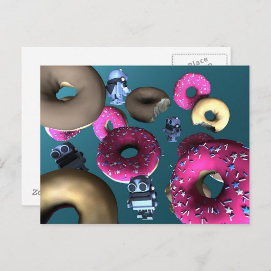 Doughnut and Toy Robot 03 Postcard Postkarte (Vorne/Hinten)