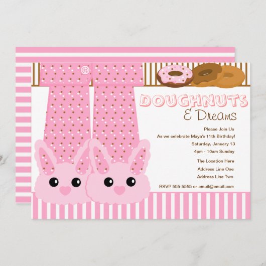 Doughnut & Dreams Pajama Party Sleepover Einladung (Vorne/Hinten)