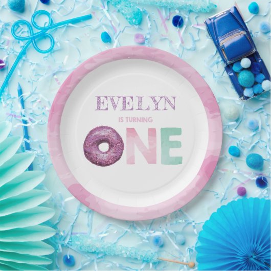 Doughnut First Birthday Personalisiert Pappteller (Party)