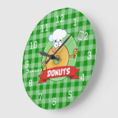 Doughnut Kitchen Koch Green Gingham Große Wanduhr (Winkel)