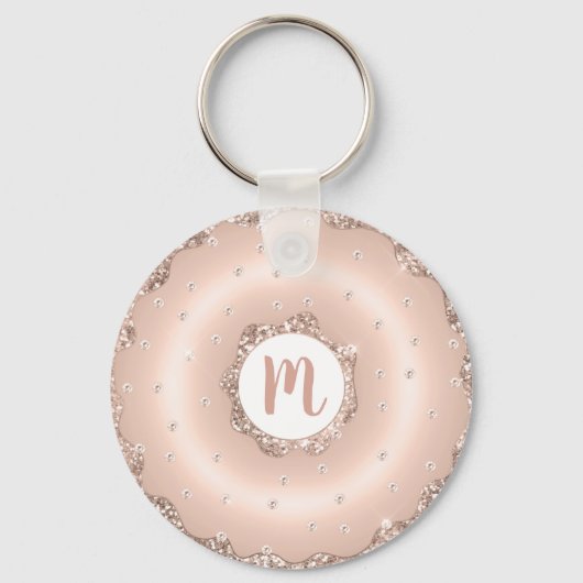 Doughnut Monogram Rose Gold Glitzer Skript mädchen Schlüsselanhänger (Vorderseite)