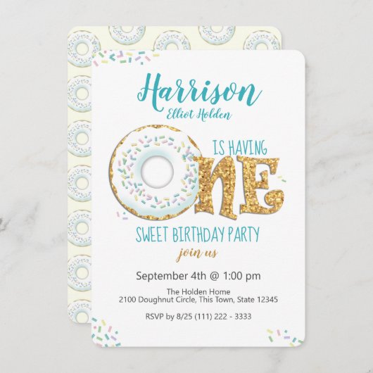 Doughnut One Sweet 1st Birthday Party Einladung (Vorne/Hinten)