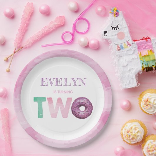 Doughnut Second Birthday Personalisiert Pappteller (Party)