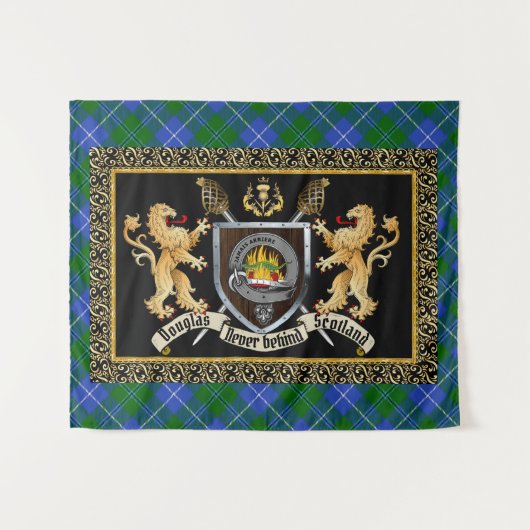 Douglas Clan Abzeichen & Motto w/Lions Wandteppich (Vorderseite (Horizontal))