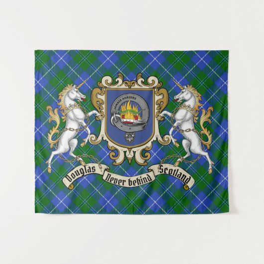 Douglas Clan Abzeichen & Unicorns w/Tartan Wandteppich (Vorderseite (Horizontal))
