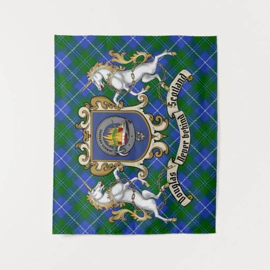 Douglas Clan Abzeichen & Unicorns w/Tartan Wandteppich (Vorderseite)