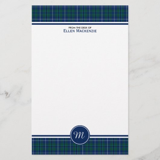 Douglas Clan Dark Blue Modern Tartan Monogram Briefpapier (Vorderseite)