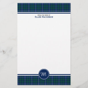 Douglas-Clandunkelblaues modernes Tartan-Monogramm Briefpapier