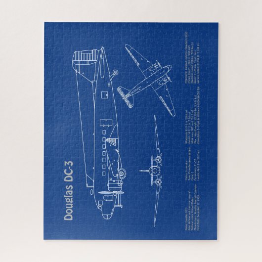 Douglas DC-3 - Airplane Blueprint Zeichn Plan AD Puzzle (Vertikal)