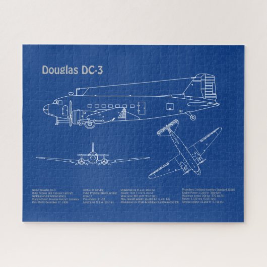 Douglas DC-3 - Airplane Blueprint Zeichn Plan AD Puzzle (Horizontal)