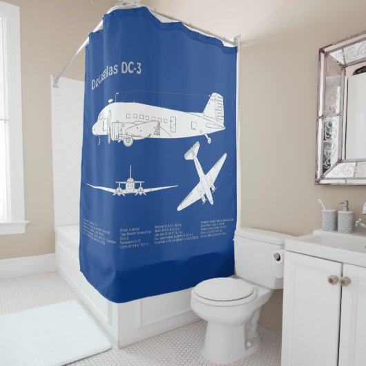Douglas DC-3 - Airplane Blueprint Zeichnend Plan A Duschvorhang (Beispiel)