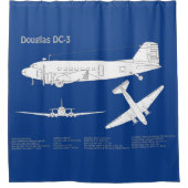 Douglas DC-3 - Airplane Blueprint Zeichnend Plan A Duschvorhang (Vorderseite)