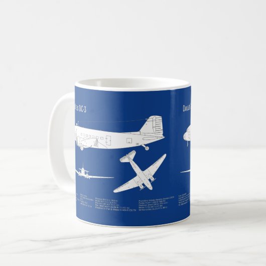 Douglas DC-3 - Airplane Blueprint Zeichnend Plan A Kaffeetasse (Vorderseite Links)