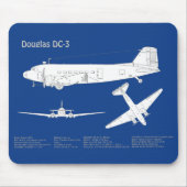 Douglas DC-3 - Airplane Blueprint Zeichnend Plan A Mousepad (Vorne)