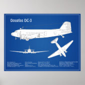Douglas DC-3 - Airplane Blueprint Zeichnend Plan A Poster (Vorne)