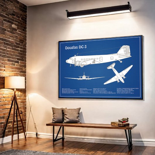 Douglas DC-3 - Airplane Blueprint Zeichnend Plan A Poster
