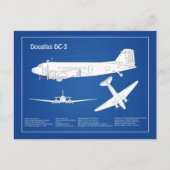 Douglas DC-3 - Airplane Blueprint Zeichnend Plan A Postkarte (Vorderseite)