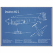 Douglas DC-3 - Airplane Blueprint Zeichnend Pläne  Aufkleber (Vorderseite)