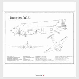 Douglas DC-3 - Airplane Blueprint Zeichnend Pläne Aufkleber