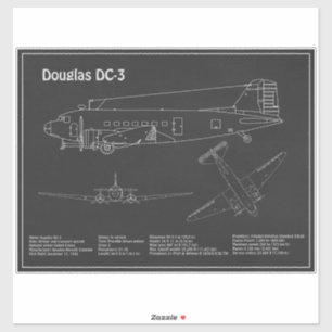 Douglas DC-3 - Airplane Blueprint Zeichnend Pläne  Aufkleber