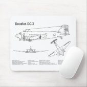 Douglas DC-3 - Airplane Blueprint Zeichnend Pläne  Mousepad (Mit Mouse)