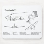 Douglas DC-3 - Airplane Blueprint Zeichnend Pläne  Mousepad (Vorne)