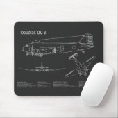 Douglas DC-3 - Airplane Blueprint Zeichnend Pläne  Mousepad (Mit Mouse)