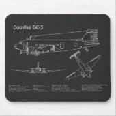 Douglas DC-3 - Airplane Blueprint Zeichnend Pläne  Mousepad (Vorne)