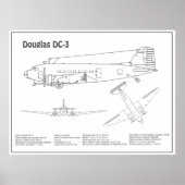 Douglas DC-3 - Airplane Blueprint Zeichnend Pläne  Poster (Vorne)