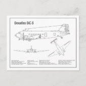 Douglas DC-3 - Airplane Blueprint Zeichnend Pläne  Postkarte (Vorderseite)
