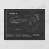 Douglas DC-3 - Airplane Blueprint Zeichnend Pläne  Postkarte (Vorderseite)