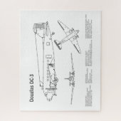 Douglas DC-3 - Airplane Blueprint Zeichnend Pläne Puzzle (Vertikal)
